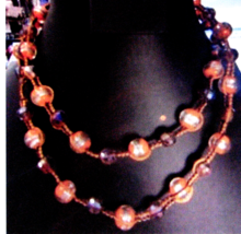 Antique Safari Murano Foile Wrapped Orange Glass Bead Necklace 36 in - £19.71 GBP