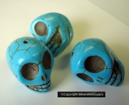 3 Huge Turquoise Howlite skull beads 30x30x24mm drilled top to bottom FPB171B - £4.65 GBP