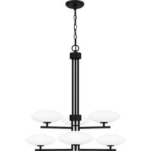 *NEW* Quoizel Chenal 6-Light Matte Black Chandelier with Opal Etched Glass Shade - £240.55 GBP