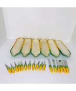 Vintage Japan Corn Cob Ceramic Holders W/ Butter Knives &amp; Skewers Set Of 6 - $39.50