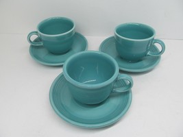 Homer Laughlin Fiesta Green Set Of 3 Cups And 3 Saucers   - $24.00