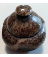 Stoneware Art Pottery Mini Sandstone  Jar Pot lid Brown Marbled Vase - $26.79 CAD
