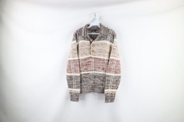 Vtg 70s Streetwear Mens Medium Striped Color Block Knit Collared Henley Sweater - £46.70 GBP