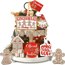 Christmas Tiered Tray Decor 15 Pcs Christmas Gingerbread Wooden Signs Farmhouse  - £18.41 GBP