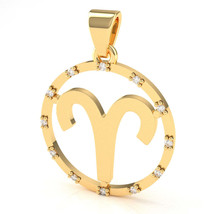 Aries Zodiac Sign Diamond Bezel Pendant In Solid 14K Yellow Gold - £238.96 GBP