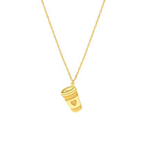 14K Solid Gold Mini Small Coffee Cup Dainty Necklace - Yellow 16&quot;-18 - £119.95 GBP