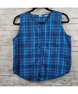 Vintage Basic Essentials Woman Shirt Large Blue Plaid Sleeveless Button ... - £12.05 GBP