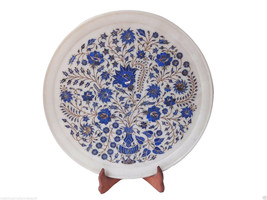 Indian White Makrana Serving Tray Plate Lapis Lazuli Inlay Mosaic Home Deco Gift - £792.26 GBP