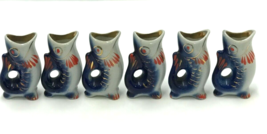 Asian Japanese Saki Cups Cobalt Blue Koi Fish 6 cups Collectible - £23.54 GBP