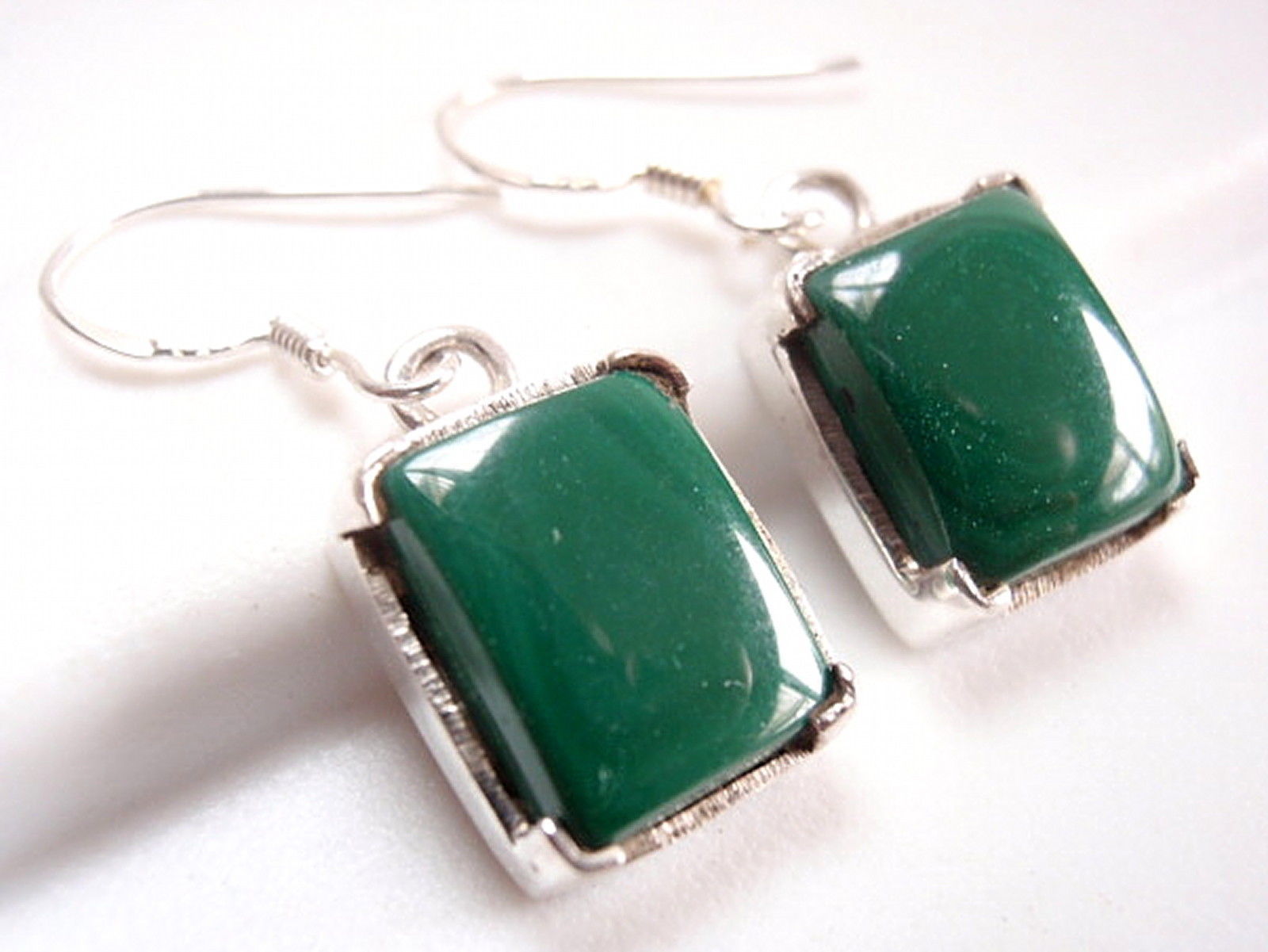 Primary image for Four-Pronged Malachite Rectangle Earrings 925 Sterling Silver Dangle New