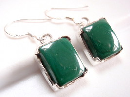 Four-Pronged Malachite Rectangle Earrings 925 Sterling Silver Dangle New - $18.86