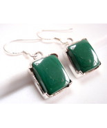 Four-Pronged Malachite Rectangle Earrings 925 Sterling Silver Dangle New - £14.83 GBP