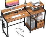 55 Inch Computer Desk With Storage Drawers And Power Outlet, Home Office... - $240.99