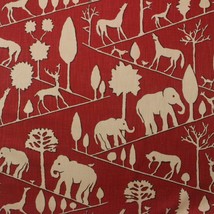 Braemore Jungle Walk Cardinal Red Elephant Animal Basketweave Fabric Bty 54&quot;W - £9.12 GBP