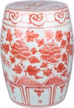 Garden Stool Bird Backless Coral Red Pink Ceramic - £506.38 GBP