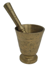 Vintage Brass Mortar and Pestle From Tunis Tunisia Incised Design 3&quot; 1999 - £36.98 GBP