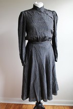 Vtg Beverly Sealy 36&quot; Bust Leaf Print Silk-Feel High Collar Midi Dress - £47.81 GBP