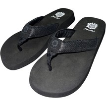 Yellow Box Flip Flops Black Shimmer Flexible Soft Wedge Thong Sandals Fa... - $31.18