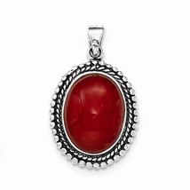 Antiqued Red Agate Solitaire Charm Pendant .925 Sterling Silver - $65.66