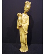 Japanese Woman Figure Carved Ivory Tone Statue Signed - £20.96 GBP