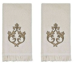 Avanti Monaco Fingertip Towels Ivory Embroidered Guest Bath Fringe Edge Set of 2 - $38.10