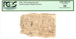1756-1757 5 Pounds North Carolina Colonial PCGS VG Details (Damaged, Spl... - $229.16