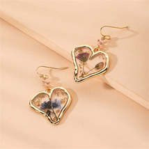 Pressed Purple Flower &amp; 18K Gold-Plated Heart Drop Earrings - £11.25 GBP