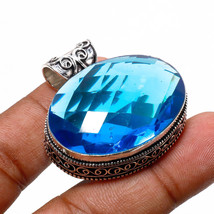 London Blue Topaz Vintage Style Gemstone Handmade Pendant Jewelry 1.40" SA 2293 - £4.76 GBP