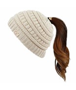 Beige - Ponytail Beanie Kids Soft Stretch Knit Messy High Bun - $25.98