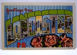 Greetings From Lancaster Pennsylvania Large Big Letter Postcard Linen PA Amish - £7.13 GBP