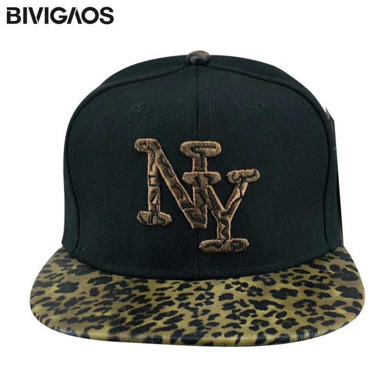 New Fashion Brown Leopard Leather Snapbacks New York Letters Embroidery Baseball - £15.80 GBP