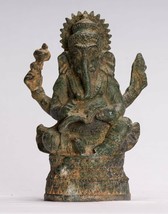 Ganesha Statue - Ancien Khmer Style Assis Bronze Bayon Ganesh 17cm/7 &quot; - $4,469.64 MXN