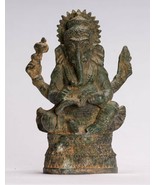 Ganesha Statue - Ancien Khmer Style Assis Bronze Bayon Ganesh 17cm/7 " - $235.25