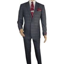 Mens Suit RENOIR English Plaid Window Pane Stretch Slim Fit Comfort 293-14 Gray image 7