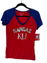 Colosseum Womens Kansas Jayhawks Ladies Raglan Short Sleeve T-Shirt Red/Blue-L - £16.57 GBP