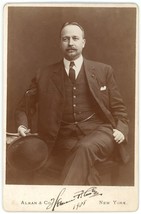 CIRCA 1908 Dated &amp; Signed CABINET CARD Handsome Distinguished Man Mustache &amp; Hat - £12.47 GBP