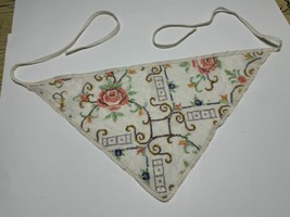 Vtg White Linen Floral Cross Stitch Embroidered Apron Small Triangle Shaped Rare - £15.31 GBP