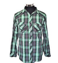 Helix Shirt Men&#39;s Size Small Athletic Fit Front Green Black Plaid Cotton LS - £15.60 GBP