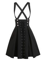 3XL Black Casual Skirt Gothic Streetwear Women Lace Up Button A Line Skirt - £38.78 GBP