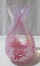 Pink w/ White Swirl Speckled Studio Art Glass Bud Vase Hand Blown - £27.67 GBP
