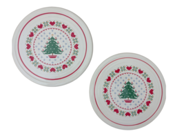 Vintage 1984 Two Treasure Craft Pottery Christmas Tree Trivet Hot Plate Country - £14.94 GBP
