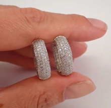 1.90Ct Round Cut Real Moissanite Huggie Hoop Earrings In 925 Sterling Silver - £127.59 GBP