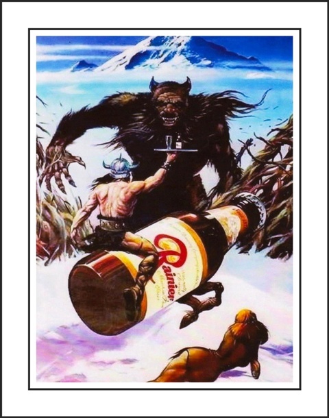 Rare Vintage Rainier Beer Bigfoot Poster, Sasquatch, Unique Gift - $31.99 - $39.99