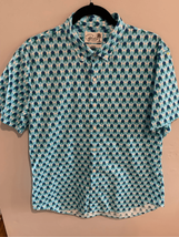 BONOBOS Button Up Shirt-Blue/Green Slim Fit Cotton EUC Mens S/S RET$98 L... - £10.60 GBP