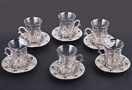 LaModaHome Turkish Arabic Tea Glasses Set of 6 with Holders and Saucers - Fancy  - £49.81 GBP