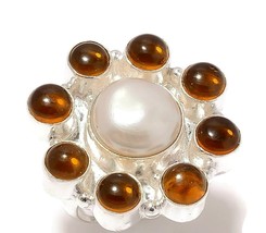 Mother of Pearl, Citrine Gemstone 925 Silver Overlay Handmade MOP Ring US-7.5 - £9.58 GBP