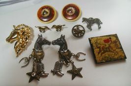 Vintage HORSE Jewelry Lot - Earrings, Brooches, Button - $111.38