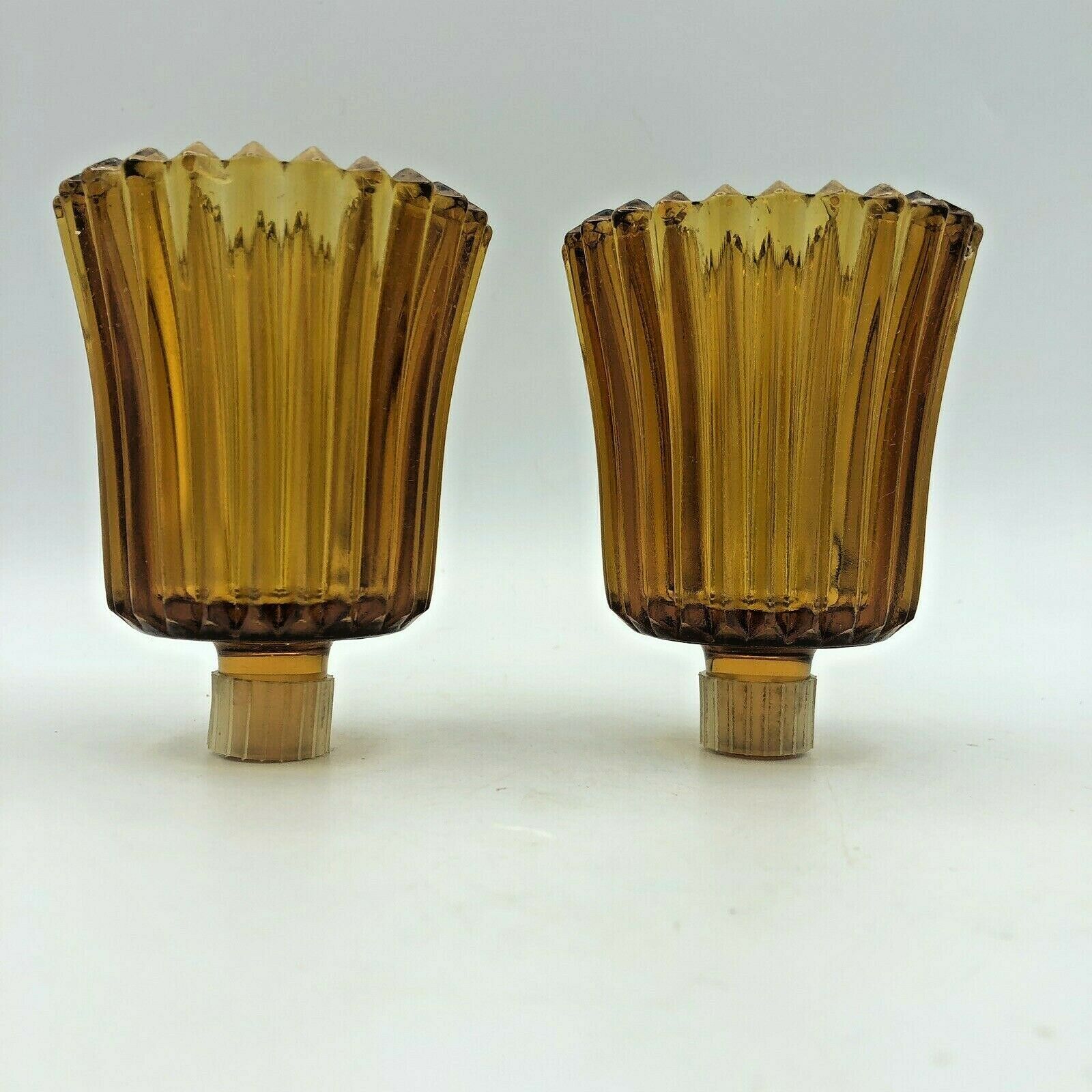 Set of 2 Amber Gold Homco Ribbed Glass Sconces Replacement Sconces Vintage EUC - $14.92