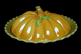 Vintage Treasure Craft Extra Large 13&quot; Pumpkin Pie Plate With Cover Lid 966-080 - £37.52 GBP