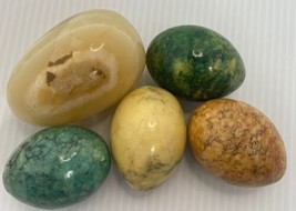 Lot of 5 Vintage Alabaster Marble Stone Eggs 2.5 &amp; 2 Inches Green Amber Ivory - £18.38 GBP